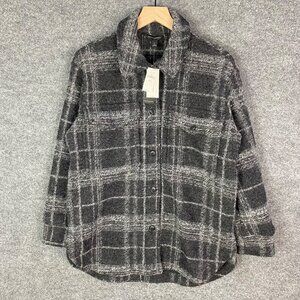 NWT $150 Banana Republic Plaid‎ Shacket Wool Blend in Dark Charcoal Petite Sz S
